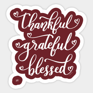 Thankful Grateful Blessed Unique Hand Lettered Hearts Design Sticker